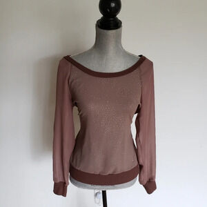 Tan Cappuccino ribbed stretch Ham Long sleeve Blou